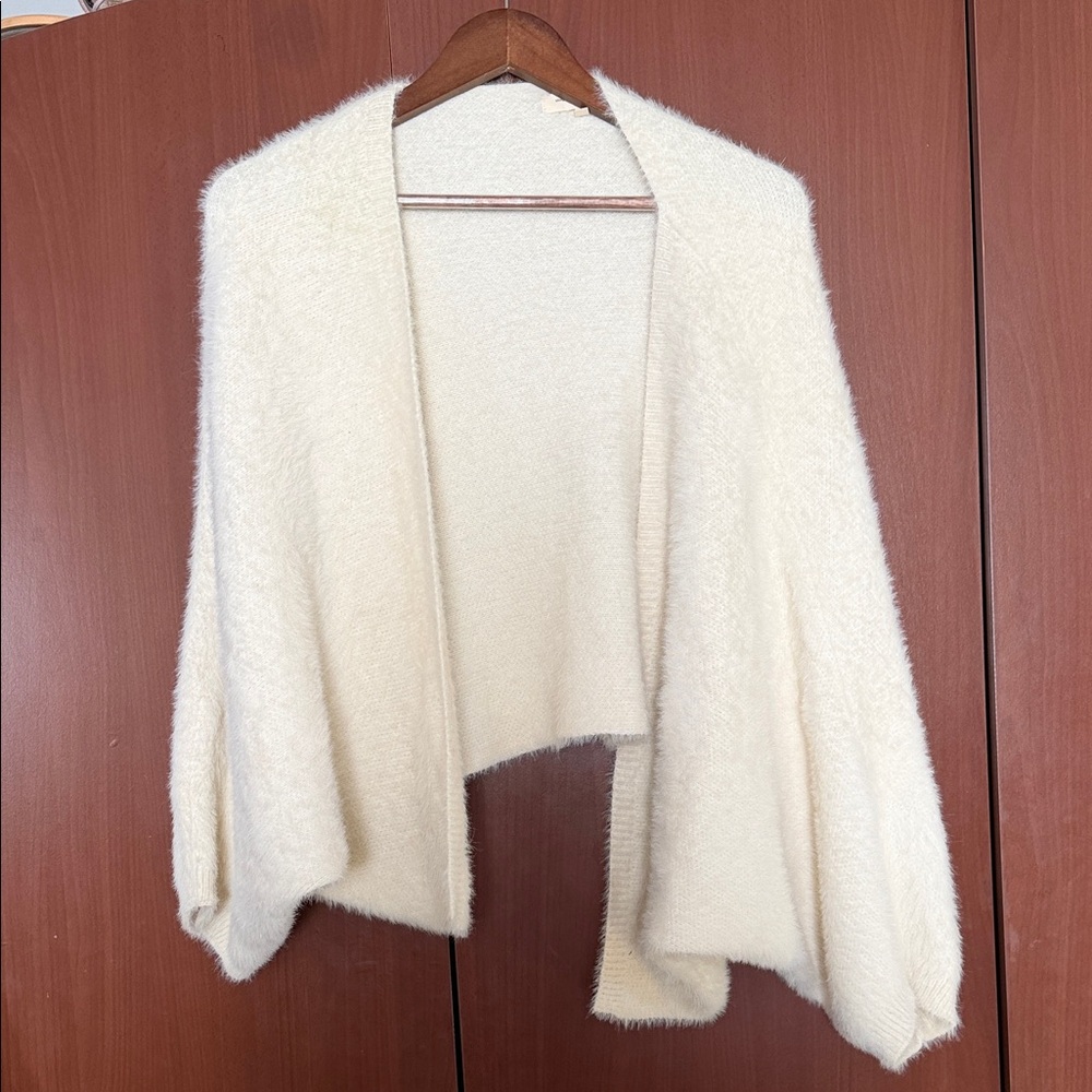 Anthropologie Cream Fuzzy Open-Front Women's Shrug